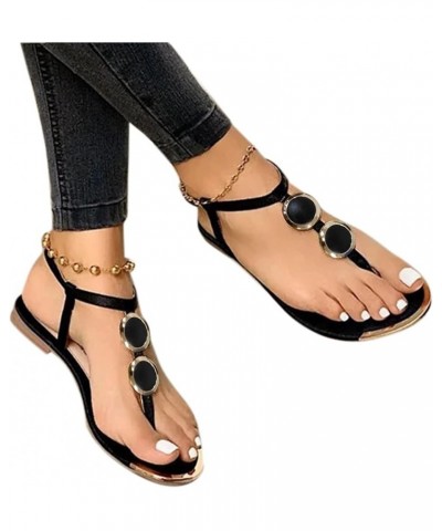 Women's Elastic Strappy String Thong Ankle Strap Summer Gladiator Sandals Slip On Slide Black 1 $15.47 Sandals