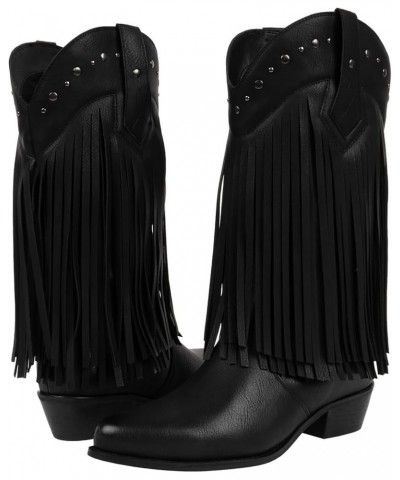 Womens Fringe Western Country Cowgirl Cowboy Boots Wide Calf Stud Tassel Black $41.65 Boots