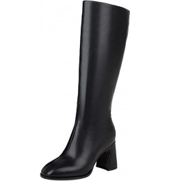 Ladies Winter Fashion Block Heel Knee Boots Side Zip Black Without Fur $28.43 Boots