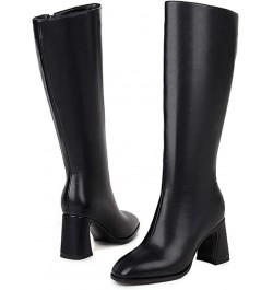 Ladies Winter Fashion Block Heel Knee Boots Side Zip Black Without Fur $28.43 Boots