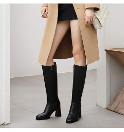 Ladies Winter Fashion Block Heel Knee Boots Side Zip Black Without Fur $28.43 Boots