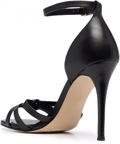 11cm High Heels Black PU Round Toe Stiletto Sandals Ankle Buckle Fashion Party Shoes-Black||37 45 Black $46.74 Sandals