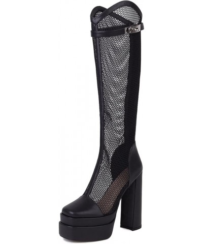 Women Fashion Summer Knee High Boots with Zip and Block Heel Black-1 $43.99 Boots