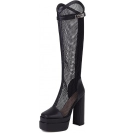 Women Fashion Summer Knee High Boots with Zip and Block Heel Black-1 $43.99 Boots