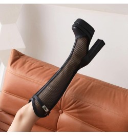 Women Fashion Summer Knee High Boots with Zip and Block Heel Black-1 $43.99 Boots