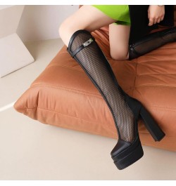 Women Fashion Summer Knee High Boots with Zip and Block Heel Black-1 $43.99 Boots