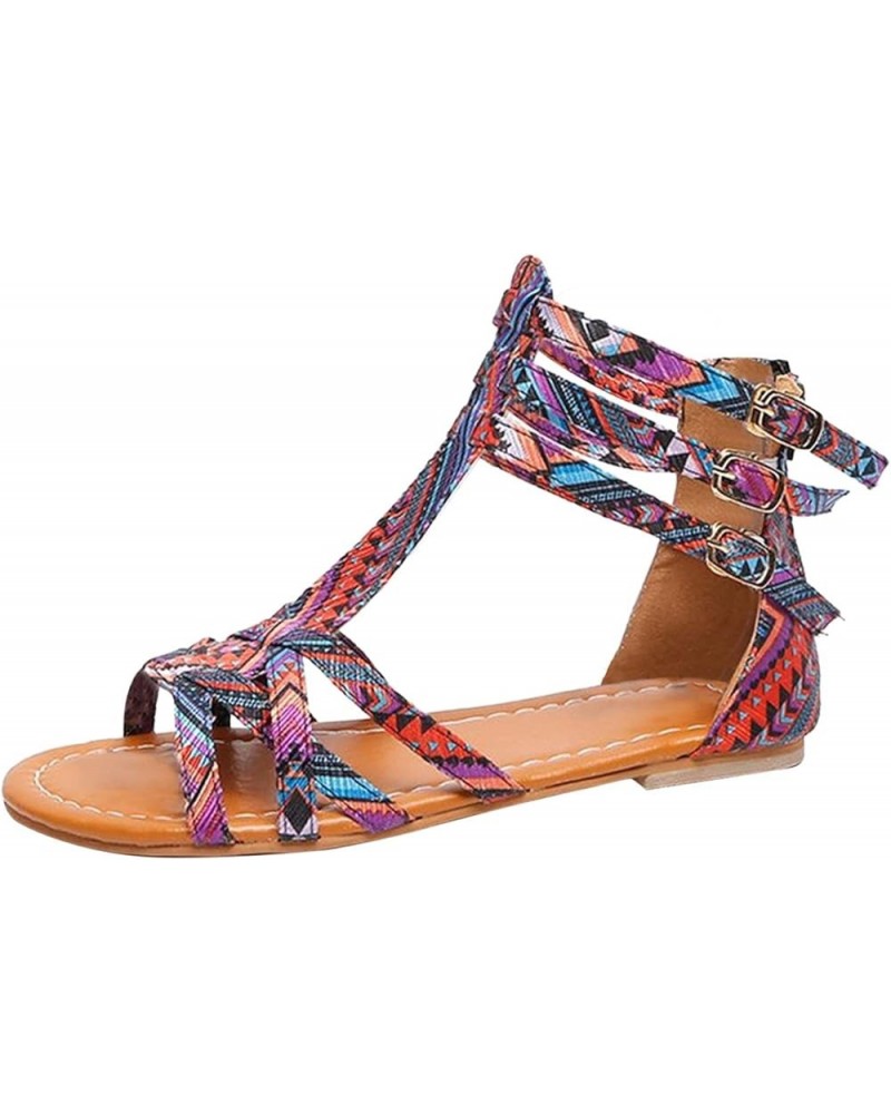 Buckle Ethnic Women Shoes Sandals Style Sandals Sandals Strap Women's sandals Sandals Women Sexy Purple $11.17 Sandals