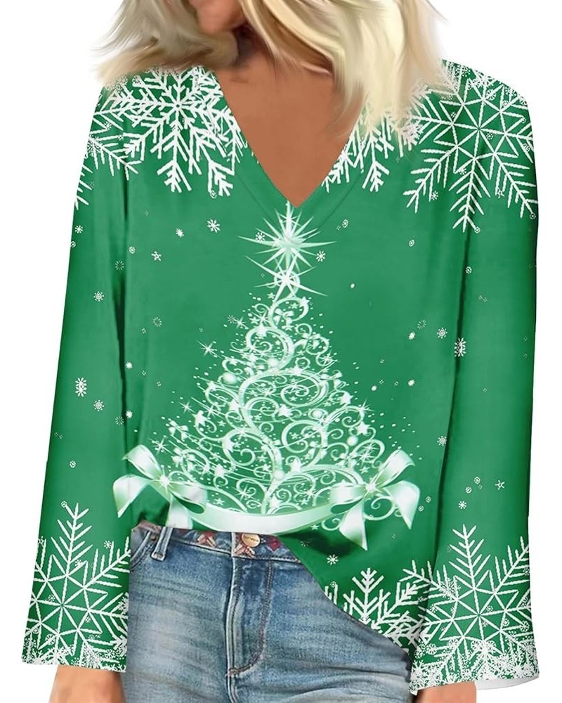 Long Sleeve Shirts For Women 2023 Fashion Christmas Printed V Neck Pullover Tops Fall Lightweight Loose Sweatshirts 2-green $...