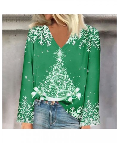 Long Sleeve Shirts For Women 2023 Fashion Christmas Printed V Neck Pullover Tops Fall Lightweight Loose Sweatshirts 2-green $...