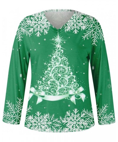 Long Sleeve Shirts For Women 2023 Fashion Christmas Printed V Neck Pullover Tops Fall Lightweight Loose Sweatshirts 2-green $...