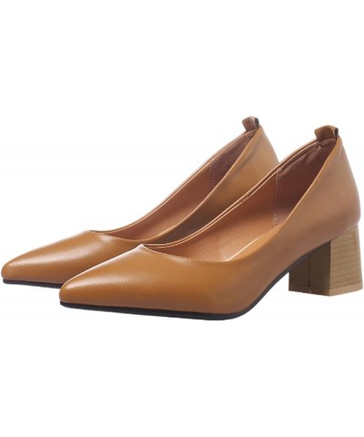 5Cm Women's Chunky Heel Pointed Toe Shoes Large Size Low Heel Shoes Pumps Shoes for Spring and Autumn Brown $33.46 Sandals