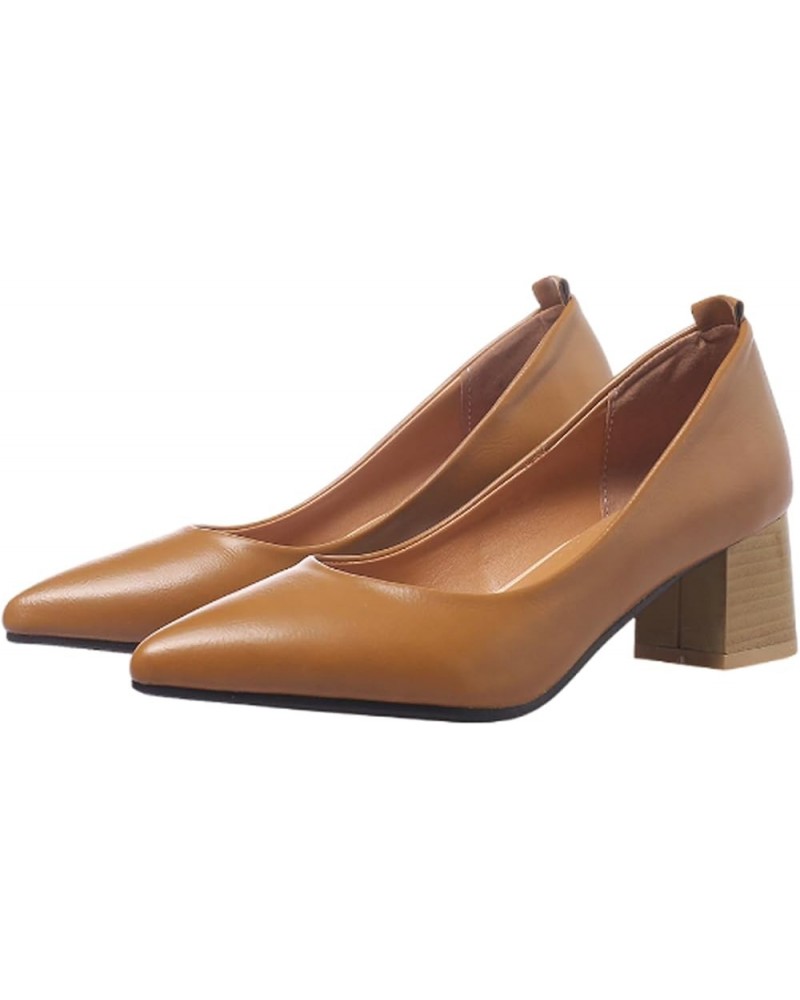 5Cm Women's Chunky Heel Pointed Toe Shoes Large Size Low Heel Shoes Pumps Shoes for Spring and Autumn Brown $33.46 Sandals