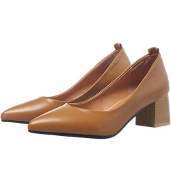 5Cm Women's Chunky Heel Pointed Toe Shoes Large Size Low Heel Shoes Pumps Shoes for Spring and Autumn Brown $33.46 Sandals