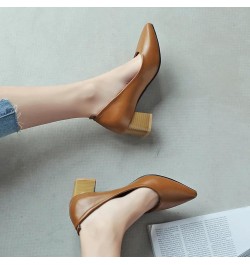 5Cm Women's Chunky Heel Pointed Toe Shoes Large Size Low Heel Shoes Pumps Shoes for Spring and Autumn Brown $33.46 Sandals