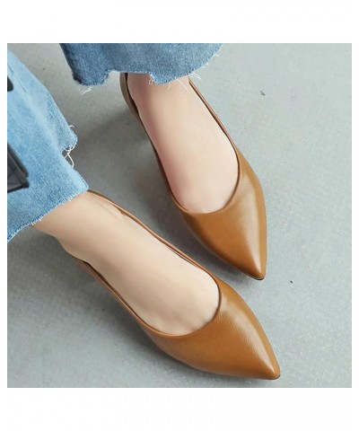 5Cm Women's Chunky Heel Pointed Toe Shoes Large Size Low Heel Shoes Pumps Shoes for Spring and Autumn Brown $33.46 Sandals