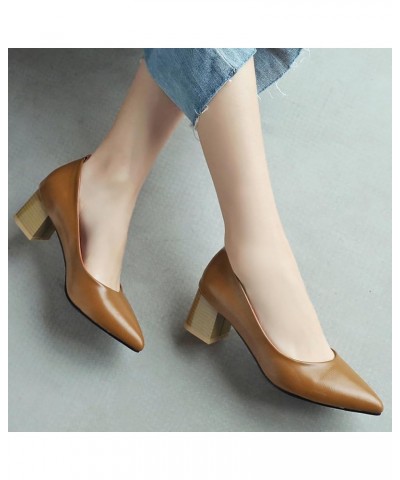 5Cm Women's Chunky Heel Pointed Toe Shoes Large Size Low Heel Shoes Pumps Shoes for Spring and Autumn Brown $33.46 Sandals