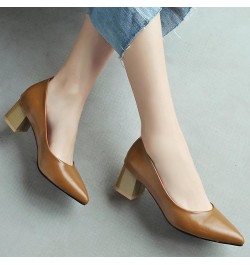 5Cm Women's Chunky Heel Pointed Toe Shoes Large Size Low Heel Shoes Pumps Shoes for Spring and Autumn Brown $33.46 Sandals