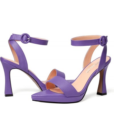 Womens Dress Ankle Wrap Open Toe Solid Party Matte Buckle Spool High Heel Heeled Sandals 4 Inch Lavender $34.84 Sandals