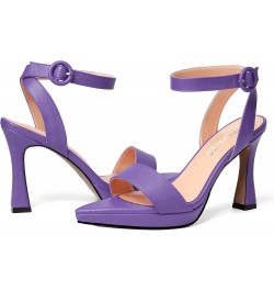 Womens Dress Ankle Wrap Open Toe Solid Party Matte Buckle Spool High Heel Heeled Sandals 4 Inch Lavender $34.84 Sandals