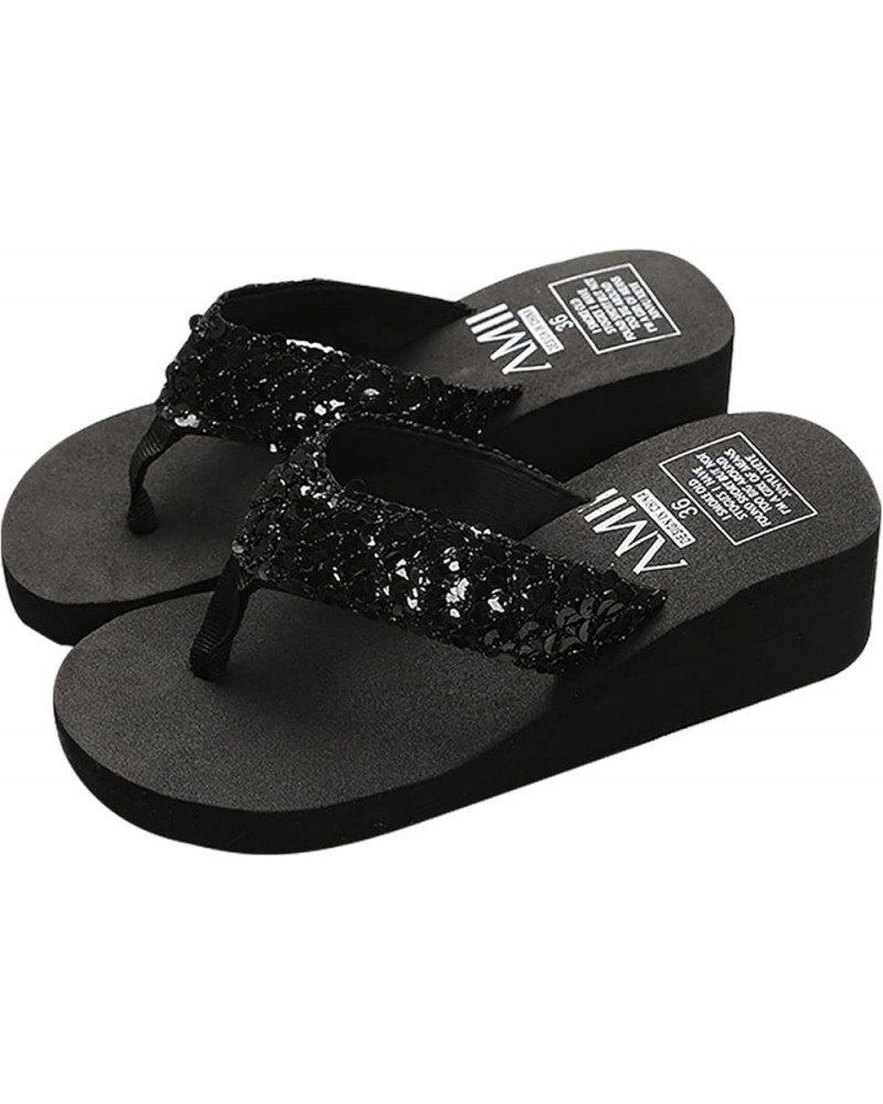 Zapatillas de mujer chanclas lentejuelas plataforma sandalias playa zapatos s diarios mujer ropa calle zapatilla C-591 Black ...