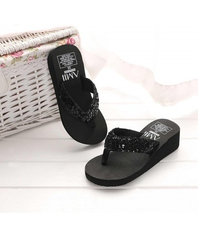 Zapatillas de mujer chanclas lentejuelas plataforma sandalias playa zapatos s diarios mujer ropa calle zapatilla C-591 Black ...