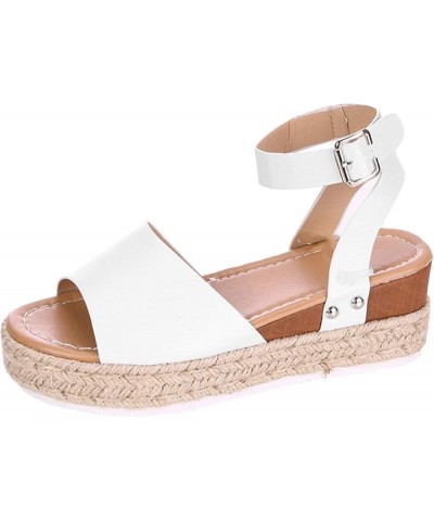 Women's Casual Peep Toe Platforms Wedges Sandals Shoes Beach Sandals for Women White $17.14 Sandals