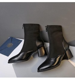 Women Thick Mid Heel Ankle Boots Elegant Vintage Comfortable Front Zipper Work Office Pointed Toe Winter Walking Boots Black ...