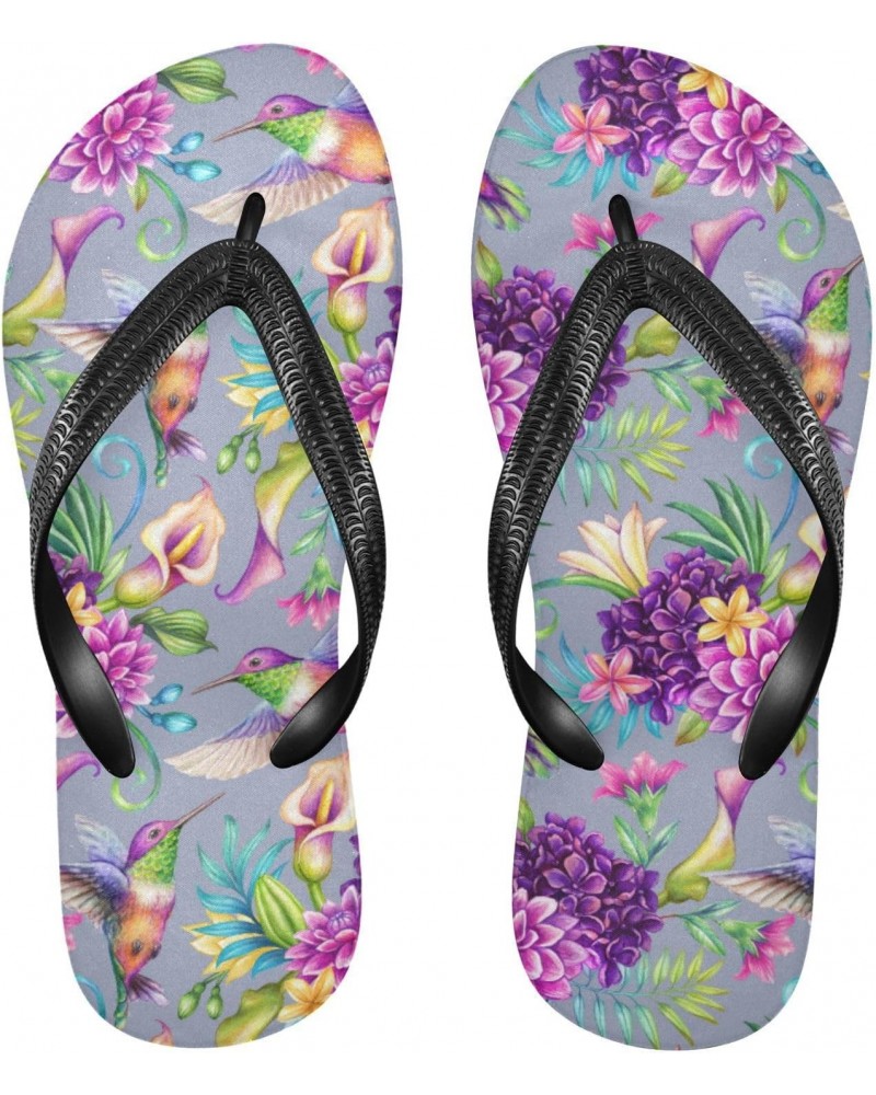 Hummingbird on Purple Flowers Flops Slip Sandals for Women Men, Beach Shoes Casual Thong Sandal574 $11.50 Sandals