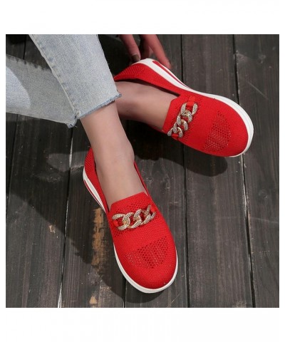 Womens Sneaker Solid Color Mesh Metal Chain Decorative Thick Soled Casual Sports Shoes Sneaker Women Red $16.58 Athletic Shoes