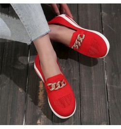 Womens Sneaker Solid Color Mesh Metal Chain Decorative Thick Soled Casual Sports Shoes Sneaker Women Red $16.58 Athletic Shoes