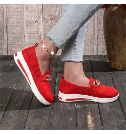 Womens Sneaker Solid Color Mesh Metal Chain Decorative Thick Soled Casual Sports Shoes Sneaker Women Red $16.58 Athletic Shoes