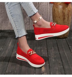 Womens Sneaker Solid Color Mesh Metal Chain Decorative Thick Soled Casual Sports Shoes Sneaker Women Red $16.58 Athletic Shoes