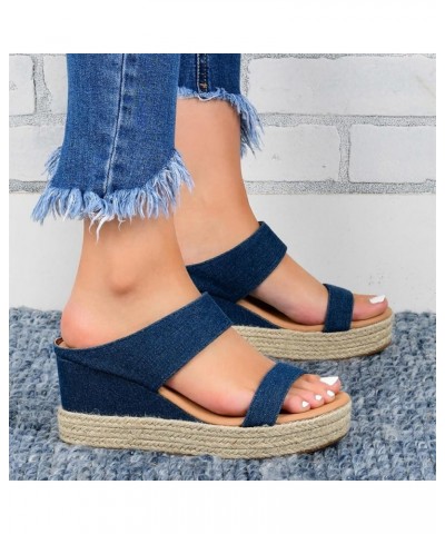 Mini Platform Boots Splitting Wedge Platform Sneakers For Women'S Platform & Wedge Sandals Heeled Sandals For Blue-e $9.50 Sa...