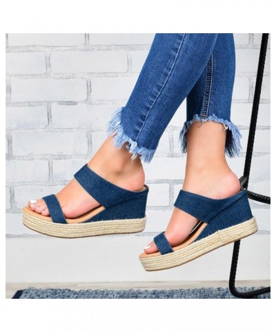 Mini Platform Boots Splitting Wedge Platform Sneakers For Women'S Platform & Wedge Sandals Heeled Sandals For Blue-e $9.50 Sa...