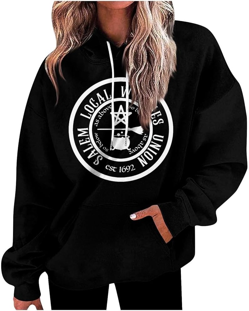 Workout Tops for Women Halloween Print Fall and Winter Sweatshirt Long Sleeve Comfy Pullover Tops Loose Hoodies 2-black $13.8...