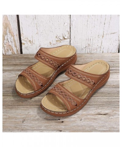 Summer Sandals for Women 2024 Comfortable Walking Sandals with Arch Support Fashion Orthotic Slides Z01-brown $9.98 Sandals