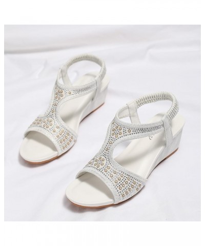 Women's Athletic Outdoor Sandals Lightweight Flat Slide Sandals Lightweight Heel Arch White $16.19 Outdoor Shoes