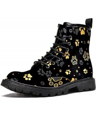 Print Gold Dog Paw Print Women's Leather Boots High Top Lace Up Classic Winter Shoes 6.5 Girl Ankle Boots Multi $37.71 Boots