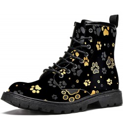 Print Gold Dog Paw Print Women's Leather Boots High Top Lace Up Classic Winter Shoes 6.5 Girl Ankle Boots Multi $37.71 Boots