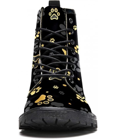 Print Gold Dog Paw Print Women's Leather Boots High Top Lace Up Classic Winter Shoes 6.5 Girl Ankle Boots Multi $37.71 Boots