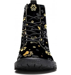 Print Gold Dog Paw Print Women's Leather Boots High Top Lace Up Classic Winter Shoes 6.5 Girl Ankle Boots Multi $37.71 Boots