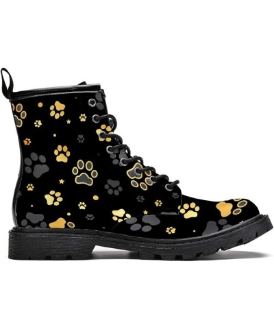 Print Gold Dog Paw Print Women's Leather Boots High Top Lace Up Classic Winter Shoes 6.5 Girl Ankle Boots Multi $37.71 Boots