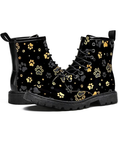 Print Gold Dog Paw Print Women's Leather Boots High Top Lace Up Classic Winter Shoes 6.5 Girl Ankle Boots Multi $37.71 Boots