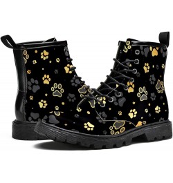 Print Gold Dog Paw Print Women's Leather Boots High Top Lace Up Classic Winter Shoes 6.5 Girl Ankle Boots Multi $37.71 Boots