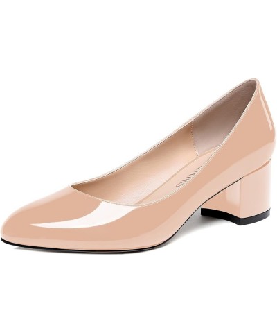 Womens Party Round Toe Dress Slip On Patent Chunky Low Heel Pumps Shoes 2 Inch Beige $33.74 Pumps