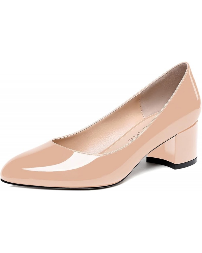 Womens Party Round Toe Dress Slip On Patent Chunky Low Heel Pumps Shoes 2 Inch Beige $33.74 Pumps