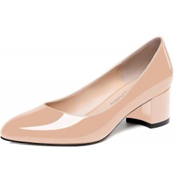 Womens Party Round Toe Dress Slip On Patent Chunky Low Heel Pumps Shoes 2 Inch Beige $33.74 Pumps