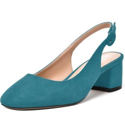 Womens Buckle Square Toe Slingback Casual Suede Evening Chunky Low Heel Pumps Shoes 2 Inch Teal $35.41 Pumps