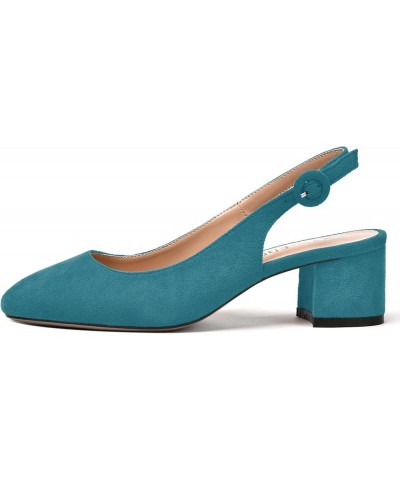 Womens Buckle Square Toe Slingback Casual Suede Evening Chunky Low Heel Pumps Shoes 2 Inch Teal $35.41 Pumps