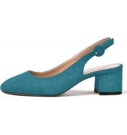 Womens Buckle Square Toe Slingback Casual Suede Evening Chunky Low Heel Pumps Shoes 2 Inch Teal $35.41 Pumps